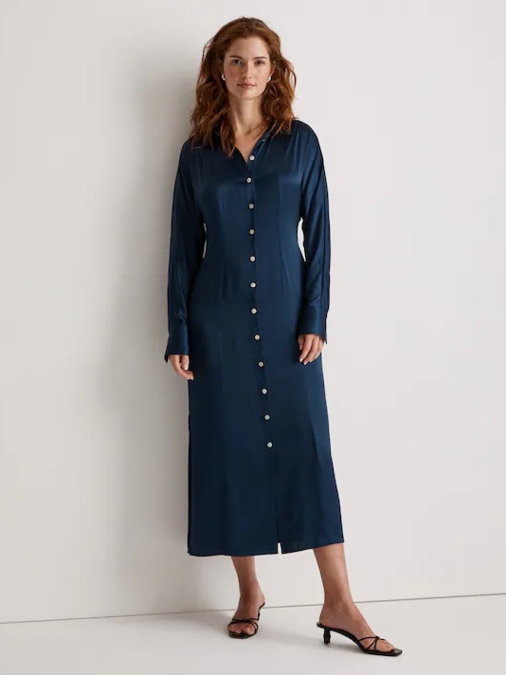 Madewell Satin Button-Front Midi Shirtdress
